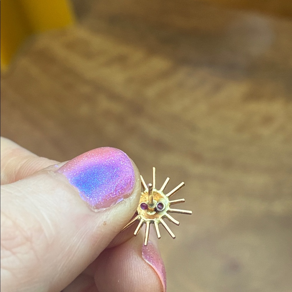 22k & 14k Solid Gold Sun and Moon Ruby Earrings - Picture 9 of 10